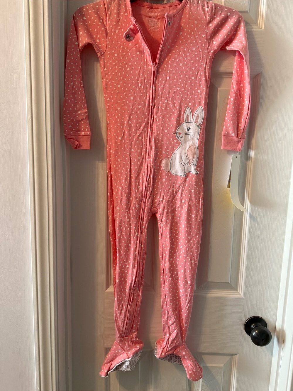 Carter's Coral Pink Bunny Polka-Dot Footed Pajamas